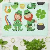 Happy St. Patrick's Dayのシンボルとキャラクター キッチンタオル (折り畳み)