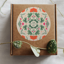 Happy St. Patrick's Dayクローバーと花 ラウンドシール