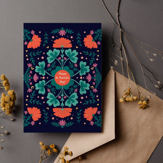 Happy St. Patrick's Dayクローバー&フラワー カード