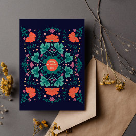 Happy St. Patrick's Dayクローバー&フラワー ポストカード