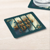 Happy St.Patrick's Day垂直ブラシストローク スクエアペーパーコースター (アングル)