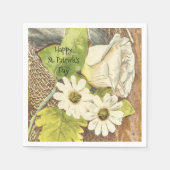 Happy St. Patrick's Day白い花 スタンダードカクテルナプキン (正面)