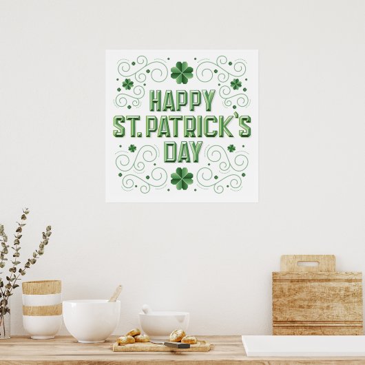 Happy St. Patrick's Day Beveled Poster 24x24 ポスター (キッチン)