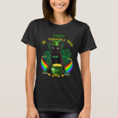 Happy St Patricks Day Black Cat Leprechaun Hat Sha Tシャツ (正面)
