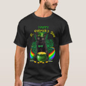Happy St Patricks Day Black Cat Leprechaun Hat Sha Tシャツ (正面)
