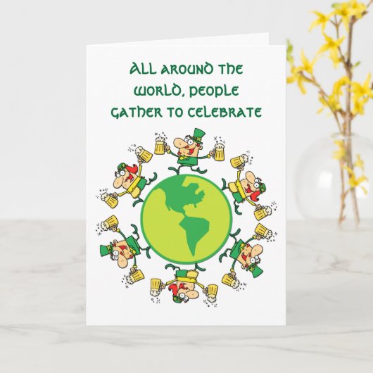 Happy St Patrick's Day Card: Leprechauns with Beer カード (黄色い花)