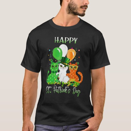Happy St Patrick's Day Cats Ireland Flag Shamrock  Tシャツ (正面)