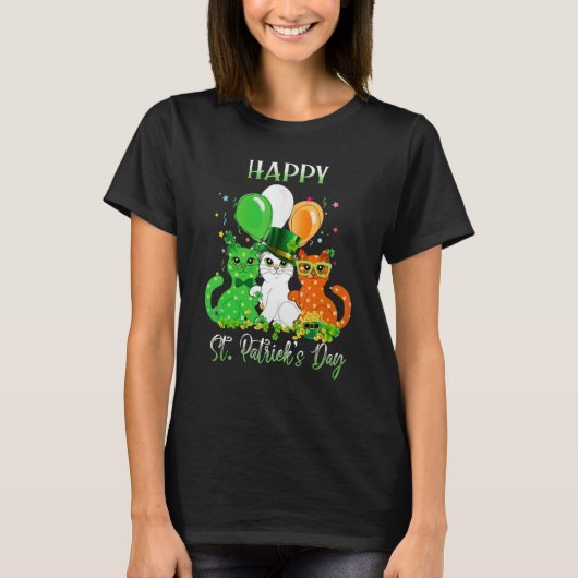 Happy St Patrick's Day Cats Ireland Flag Shamrock  Tシャツ (正面)