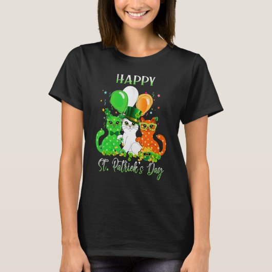 Happy St Patrick's Day Cats Ireland Flag Shamrock  Tシャツ (正面)
