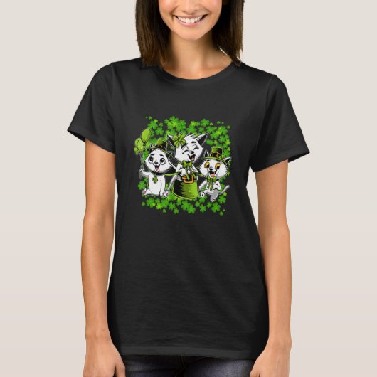 Happy St Patrick's Day Cats Shamrock Leprechaun Tシャツ (正面)