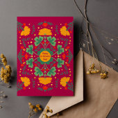 Happy St. Patrick's Day clovers & flowers magenta カード