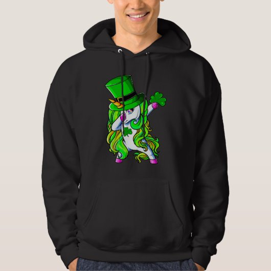 Happy St Patrick's Day Dabbing Unicorn Lucky Shamr パーカ (正面)