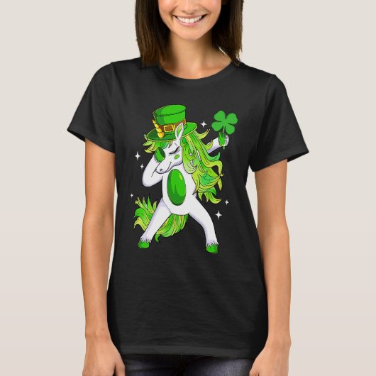 Happy St Patrick's Day Dabbing Unicorn Lucky Shamr Tシャツ (正面)