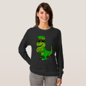 Happy St Patrick's Day Dinosaur Rex Lucky Shamrock Tシャツ (正面フル)