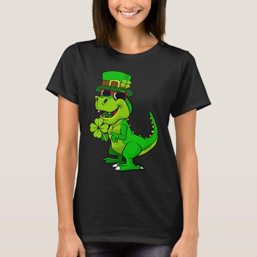 Happy St Patrick's Day Dinosaur Rex Lucky Shamrock Tシャツ (正面)