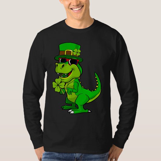 Happy St Patrick's Day Dinosaur Rex Lucky Shamrock Tシャツ (正面)