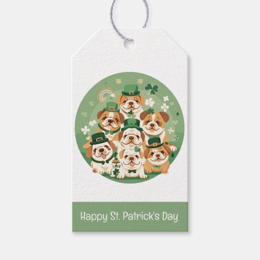 Happy St. Patrick's Day English Bulldogs ギフトタグ (正面)