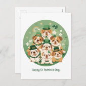 Happy St. Patrick's Day English Bulldogs シーズンポストカード (正面/裏面)