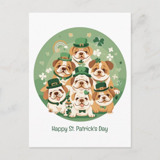 Happy St. Patrick's Day English Bulldogs シーズンポストカード (正面)