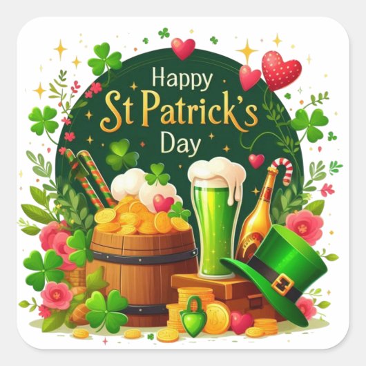 Happy St. Patrick's Day Festive Celebration スクエアシール (正面)