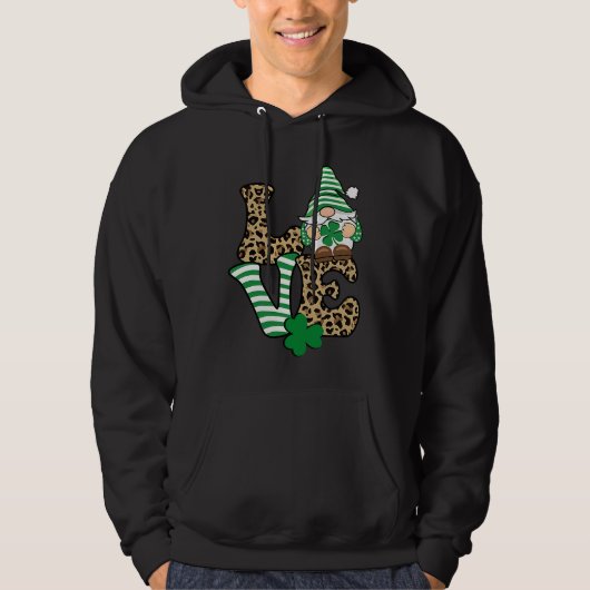 Happy St Patricks Day  Gnome Graphic LOVE Leopard  パーカ (正面)