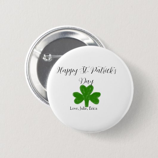 Happy St. Patrick's day green shamrock name  缶バッジ (正面&裏面)