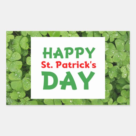 Happy St.Patrick's Day green shamrock stickers. 長方形シール (正面)