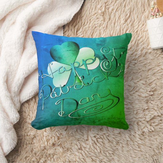 "Happy St. Patrick's Day" Hand-書 W/Shamrock クッション (ブランケット)