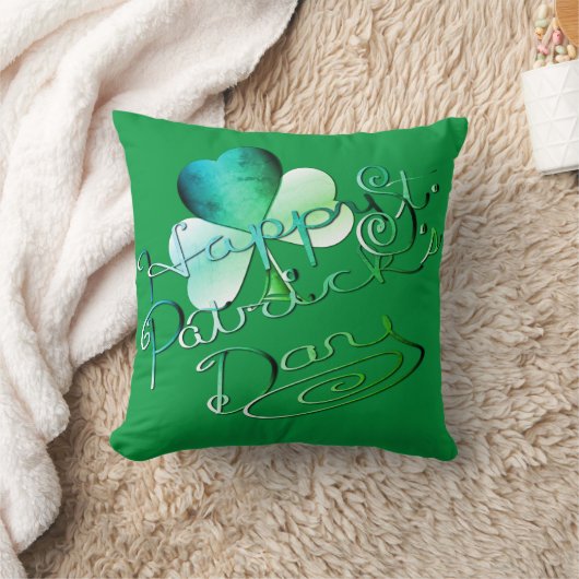 "Happy St. Patrick's Day" Hand-書 W/Shamrock クッション (ブランケット)