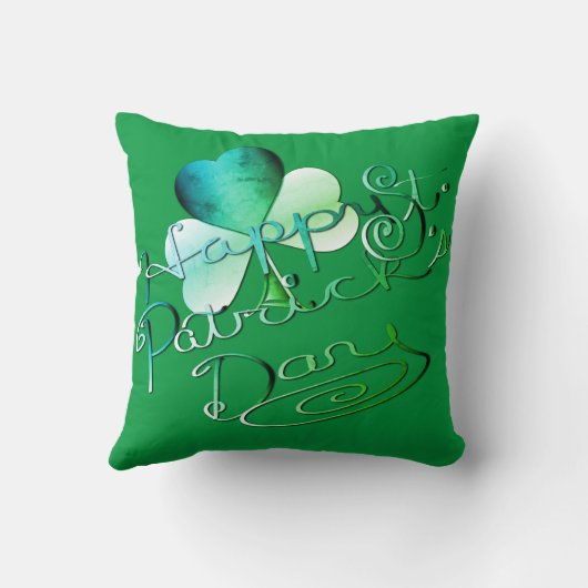 "Happy St. Patrick's Day" Hand-書 W/Shamrock クッション (裏面)