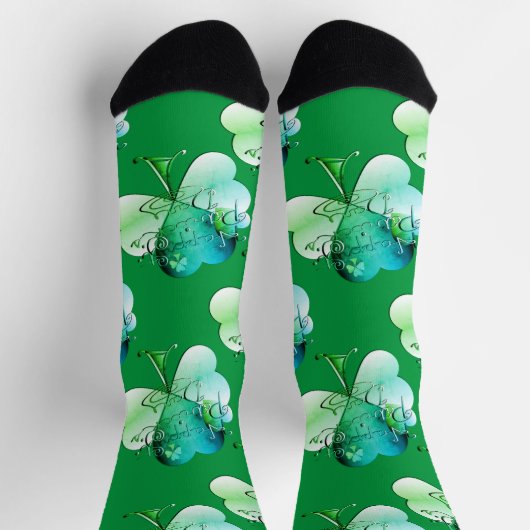 "Happy St. Patrick's Day" Hand-writte w/Shamrocks ソックス (上部)