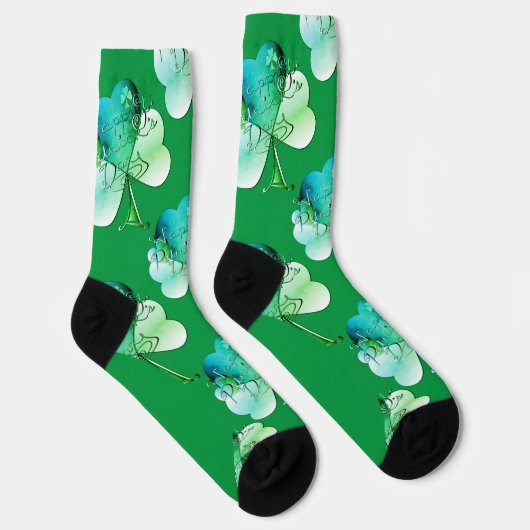 "Happy St. Patrick's Day" Hand-writte w/Shamrocks ソックス (右)