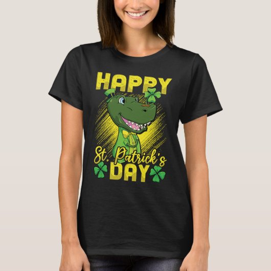 Happy St Patricks Day Irish Dinosaur Lucky Rex Tシャツ (正面)