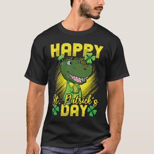 Happy St Patricks Day Irish Dinosaur Lucky Rex Tシャツ (正面)