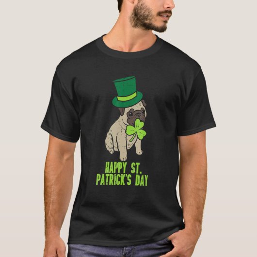 Happy St Patricks Day Irish Pug Dog Cute Saint Pad Tシャツ (正面)