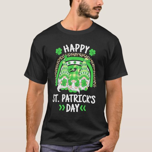 Happy St Patricks Day Leopard Rainbow Irish Gnomes Tシャツ (正面)
