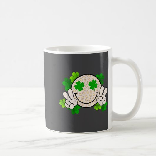 Happy St Patrick's Day Leopard Smile Face Irish Sh コーヒーマグカップ (右)