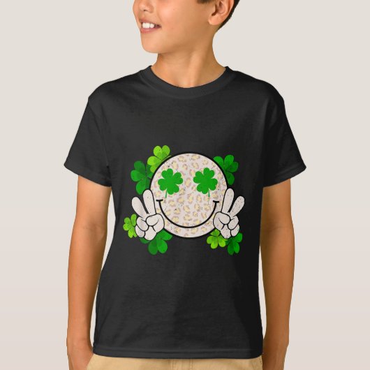 Happy St Patrick's Day Leopard Smile Face Irish Sh Tシャツ (正面)