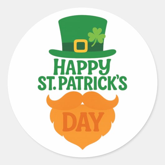 Happy St Patricks Day Leprechaun Beard and Hat ラウンドシール (正面)