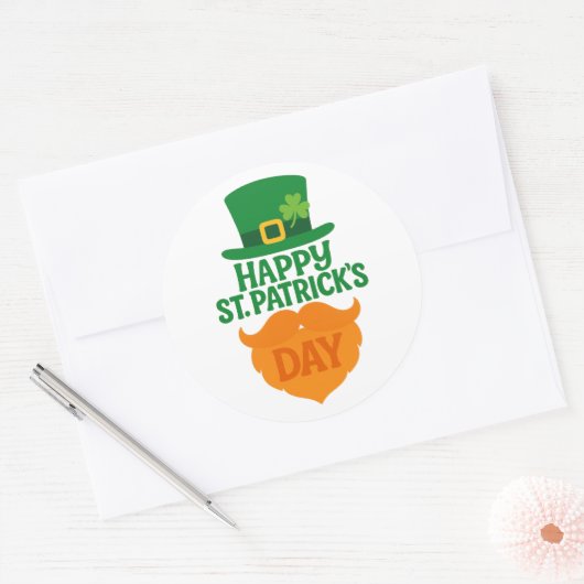 Happy St Patricks Day Leprechaun Beard and Hat ラウンドシール (封筒)