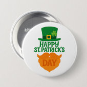Happy St Patricks Day Leprechaun Beard and Hat 缶バッジ (正面&裏面)