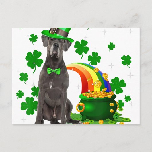 Happy St Patricks Day Leprechaun Great Dane Dog 案内ポストカード (正面)