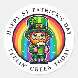 Happy St Patrick's Day Leprechaun with Green Beer ラウンドシール
