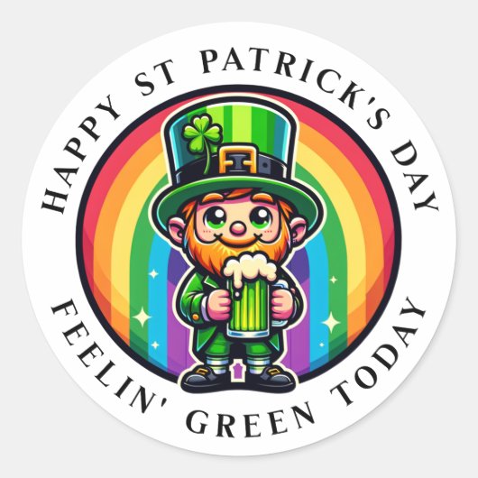 Happy St Patrick's Day Leprechaun with Green Beer ラウンドシール (正面)