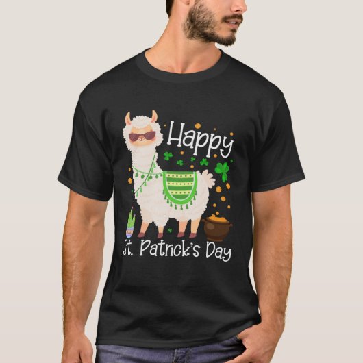 Happy St Patricks Day Llama Dad Mom Boy Girl Tシャツ (正面)