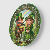Happy St. Patrick's Day Luck ラージ壁時計 (傾斜)