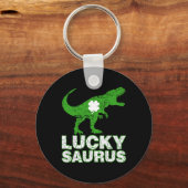 Happy St Patricks Day Luckysaurus Dinosaur Shamroc キーホルダー (正面)