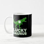 Happy St Patricks Day Luckysaurus Dinosaur Shamroc コーヒーマグカップ (左)