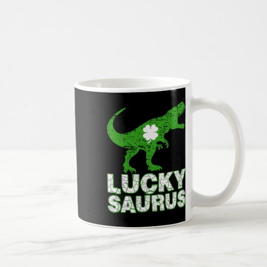 Happy St Patricks Day Luckysaurus Dinosaur Shamroc コーヒーマグカップ (右)