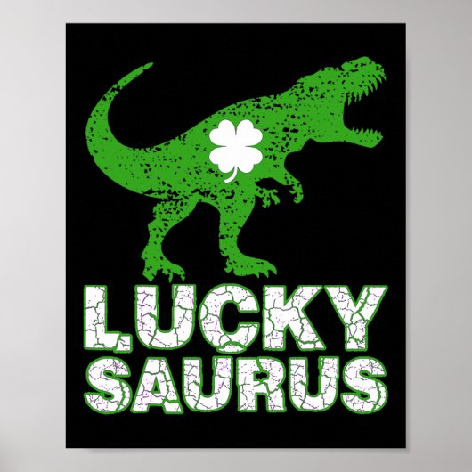 Happy St Patricks Day Luckysaurus Dinosaur Shamroc ポスター (正面)